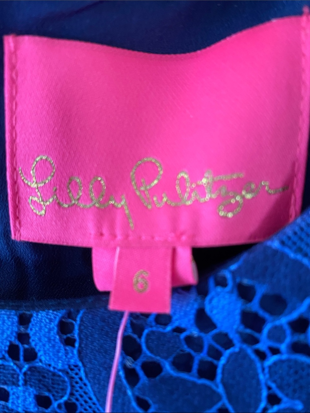 Lilly Pulitzer Royal Blue Lace Long-Sleeve Shift Dress - Picture 3 of 5